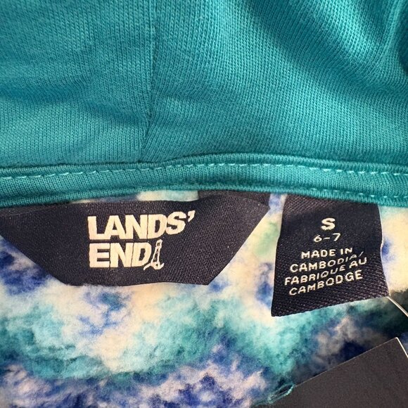 Lands' End Spade Blue Chevron Fair Isle High Pile Fleece Hoodie Kids Size S 6-7 - Picture 5 of 6